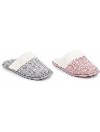 Pack 2 Pares Mulas Mujer Tricot Trenzado Borde Pelo Sintético OZABI