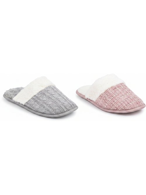 Pack 2 Pares Mulas Mujer Tricot Trenzado Borde Pelo Sintético OZABI - Kiabi Pack 2 Pares Mulas Mujer Tricot Trenzado Borde Pelo Sintético OZABI - Kiabi