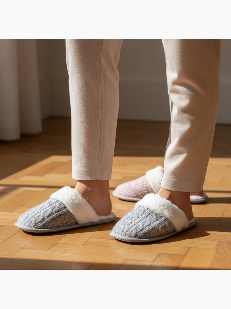 Pack 2 Pares Mulas Mujer Tricot Trenzado Borde Pelo Sintético OZABI Multicolor - Kiabi