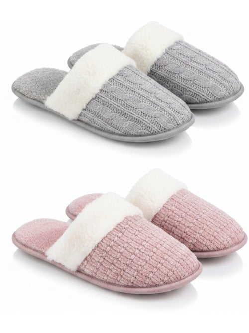 Pack 2 Pares Mulas Mujer Tricot Trenzado Borde Pelo Sintético OZABI - Kiabi Pack 2 Pares Mulas Mujer Tricot Trenzado Borde Pelo Sintético OZABI - Kiabi