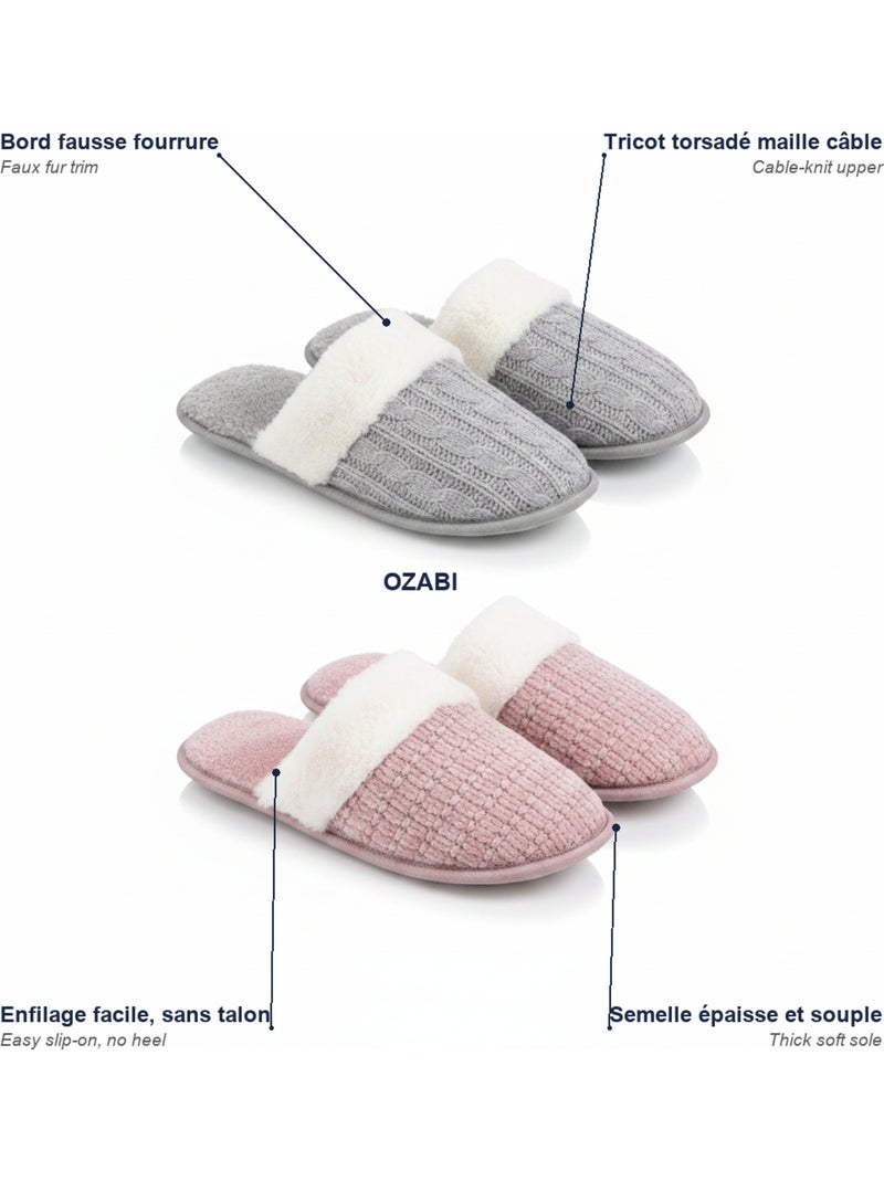 Pack 2 Pares Mulas Mujer Tricot Trenzado Borde Pelo Sintético OZABI Multicolor - Kiabi