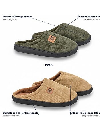 Pack 2 Pares Mules Hombre Pana Forro Toalla OZABI