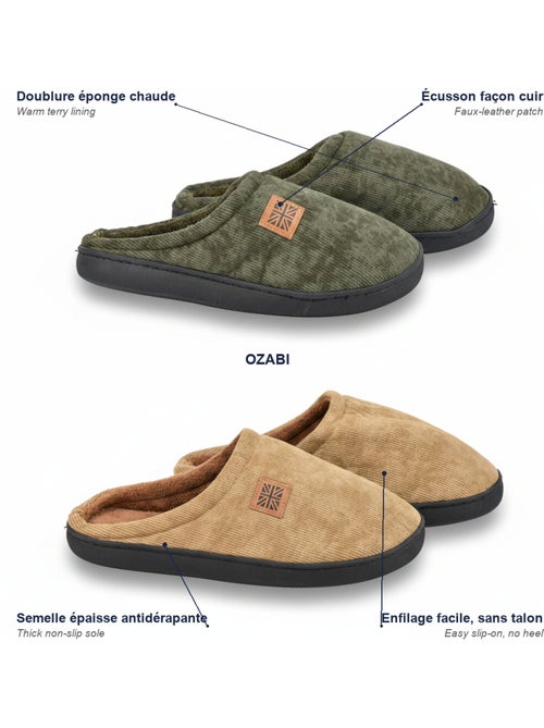 Pack 2 Pares Mules Hombre Pana Forro Toalla OZABI - Kiabi Pack 2 Pares Mules Hombre Pana Forro Toalla OZABI - Kiabi