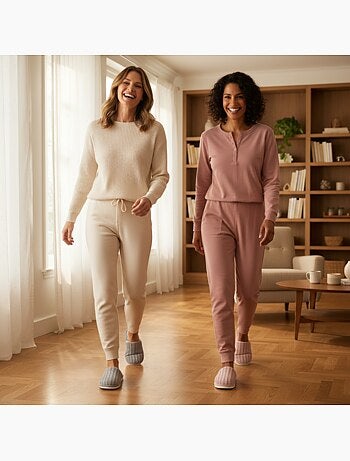 Pack 2 Pares Mules Mujer Tricot Acanalado Suela Plana Gruesa OZABI