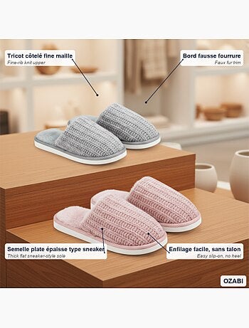 Pack 2 Pares Mules Mujer Tricot Acanalado Suela Plana Gruesa OZABI
