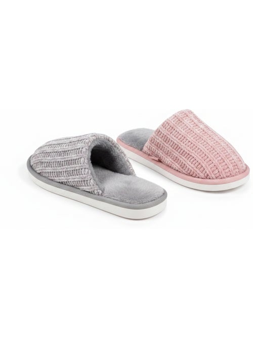Pack 2 Pares Mules Mujer Tricot Acanalado Suela Plana Gruesa OZABI - Kiabi Pack 2 Pares Mules Mujer Tricot Acanalado Suela Plana Gruesa OZABI - Kiabi