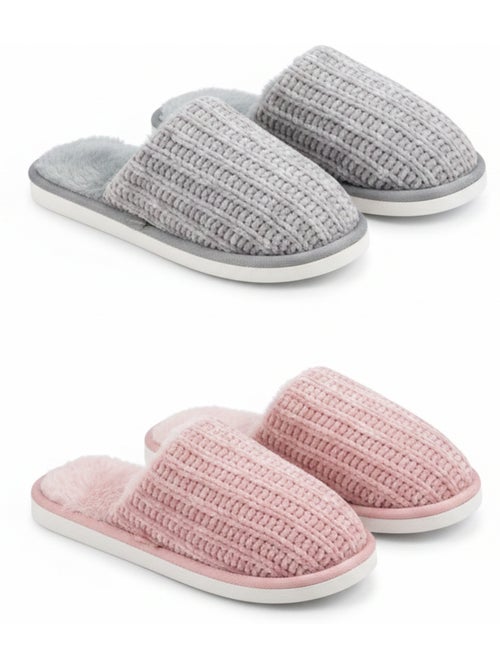 Pack 2 Pares Mules Mujer Tricot Acanalado Suela Plana Gruesa OZABI - Kiabi Pack 2 Pares Mules Mujer Tricot Acanalado Suela Plana Gruesa OZABI - Kiabi