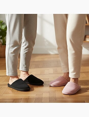 Pack 2 Pares Zapatillas de Casa Mujer INFINITIF PARIS Mula Caña Acanalada Suela Espuma