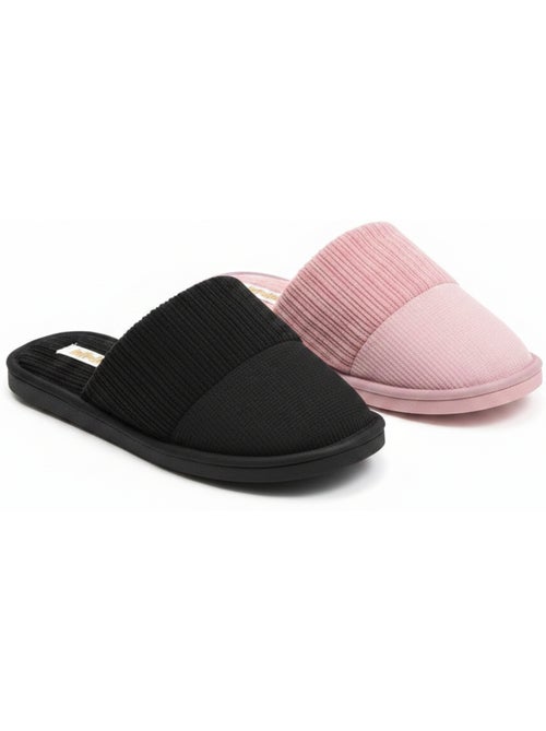 Pack 2 Pares Zapatillas de Casa Mujer INFINITIF PARIS Mula Caña Acanalada Suela Espuma - Kiabi Pack 2 Pares Zapatillas de Casa Mujer INFINITIF PARIS Mula Caña Acanalada Suela Espuma - Kiabi