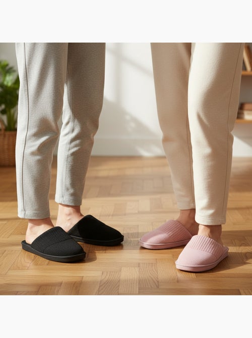 Pack 2 Pares Zapatillas de Casa Mujer INFINITIF PARIS Mula Caña Acanalada Suela Espuma - Kiabi Pack 2 Pares Zapatillas de Casa Mujer INFINITIF PARIS Mula Caña Acanalada Suela Espuma - Kiabi