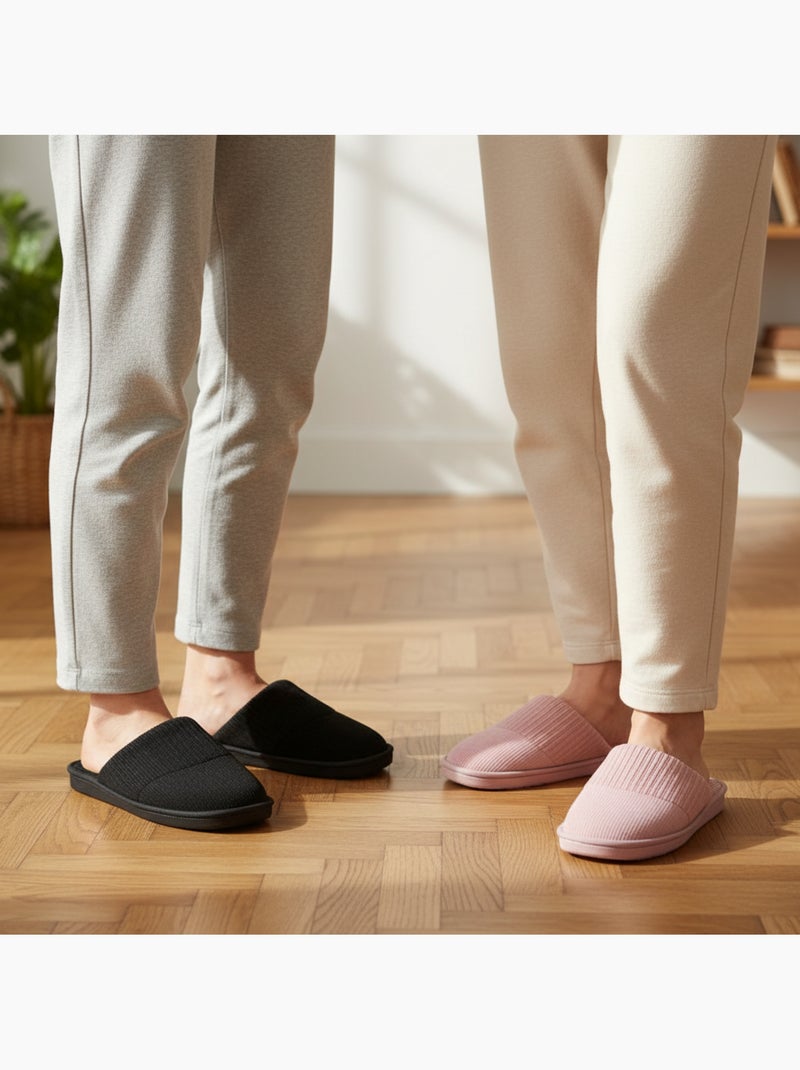 Pack 2 Pares Zapatillas de Casa Mujer INFINITIF PARIS Mula Caña Acanalada Suela Espuma Negro Rosa - Kiabi