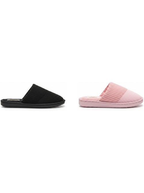 Pack 2 Pares Zapatillas de Casa Mujer INFINITIF PARIS Mula Caña Acanalada Suela Espuma - Kiabi Pack 2 Pares Zapatillas de Casa Mujer INFINITIF PARIS Mula Caña Acanalada Suela Espuma - Kiabi