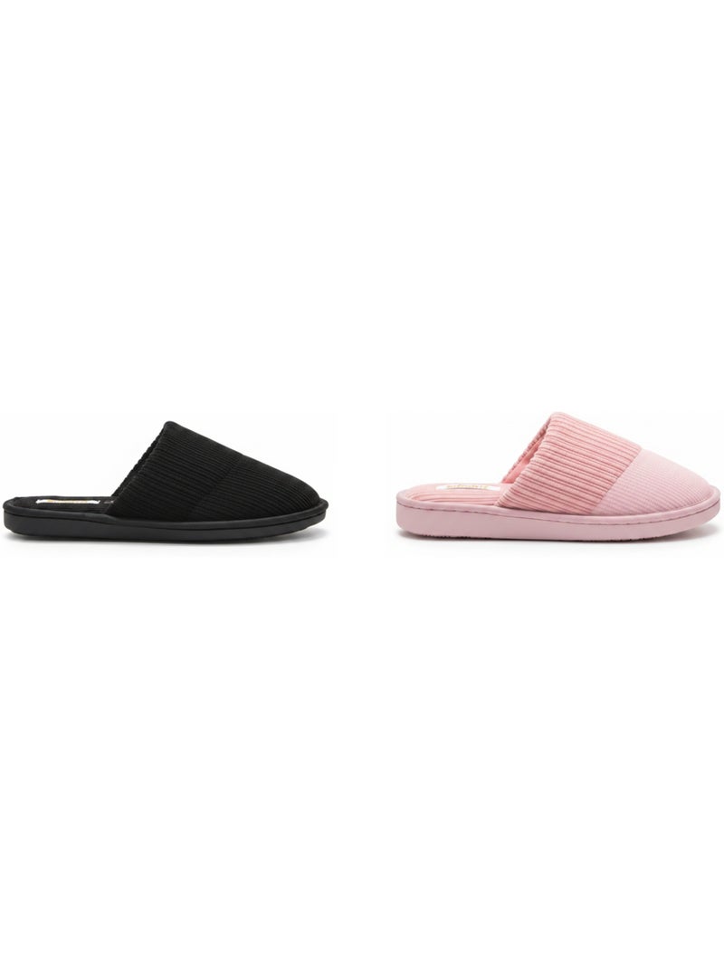 Pack 2 Pares Zapatillas de Casa Mujer INFINITIF PARIS Mula Caña Acanalada Suela Espuma Negro Rosa - Kiabi
