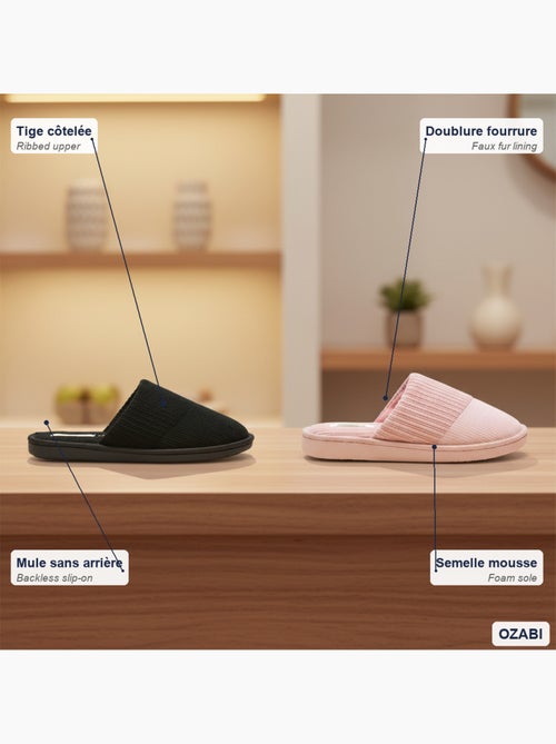 Pack 2 Pares Zapatillas de Casa Mujer INFINITIF PARIS Mula Caña Acanalada Suela Espuma - Kiabi Pack 2 Pares Zapatillas de Casa Mujer INFINITIF PARIS Mula Caña Acanalada Suela Espuma - Kiabi
