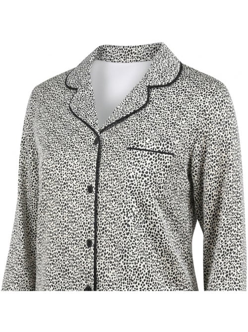 Pack 2 Pijamas Mujer Largos Satinados Estampados, Cuello Camisa OZABI - Kiabi Pack 2 Pijamas Mujer Largos Satinados Estampados, Cuello Camisa OZABI - Kiabi