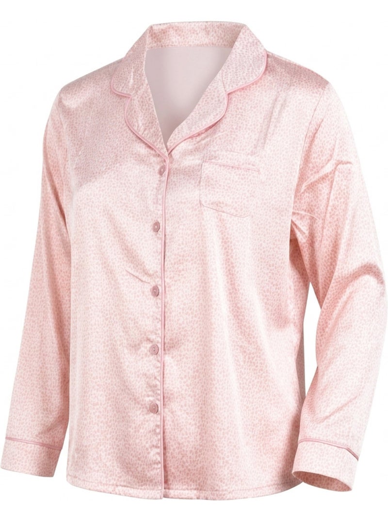 Pack 2 Pijamas Mujer Largos Satinados Estampados, Cuello Camisa OZABI Negro Rosa - Kiabi