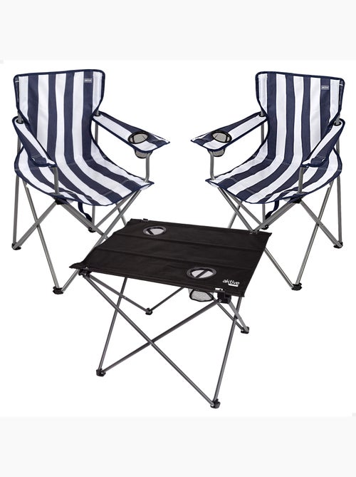 Pack 2 sillas camping 48x47x82 cm rayas y mesa plegable 61x50x51 cm - Kiabi Pack 2 sillas camping 48x47x82 cm rayas y mesa plegable 61x50x51 cm - Kiabi
