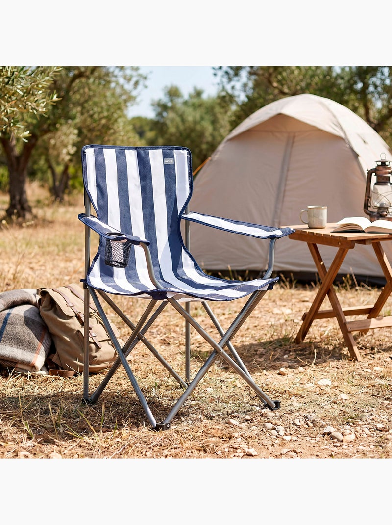 Pack 2 sillas camping 48x47x82 cm rayas y mesa plegable 61x50x51 cm Azul Blanco - Kiabi
