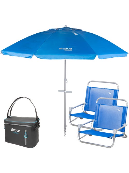 Pack 2 sillas playa 46x44x49 cm, sombrilla 200 cm y nevera blanda 18 l aktive - Kiabi