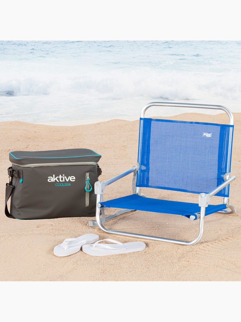 Pack 2 sillas playa 46x44x49 cm, sombrilla 200 cm y nevera blanda 18 l aktive Azul - Kiabi
