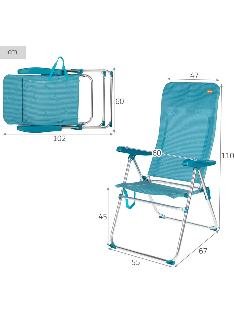 Pack 2 sillas playa altas multiposición 46x67x110 cm aktive Turquesa - Kiabi