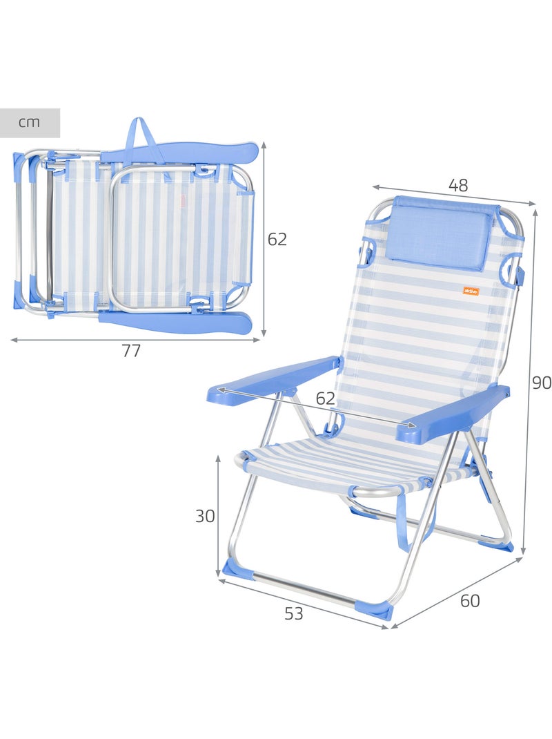 Pack 2 sillas playa alto multiposición 48x60x90 cm aktive Azul Blanco - Kiabi