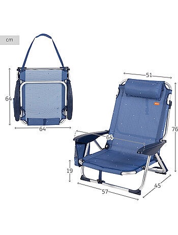 Pack 2 sillas playa bajas 4 posiciones 51x45x76 cm con cojín y bolsillo aktive