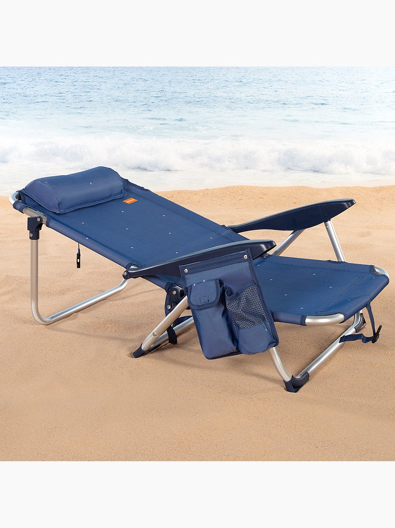 Pack 2 sillas playa bajas 4 posiciones 51x45x76 cm con cojín y bolsillo aktive Azul marino - Kiabi