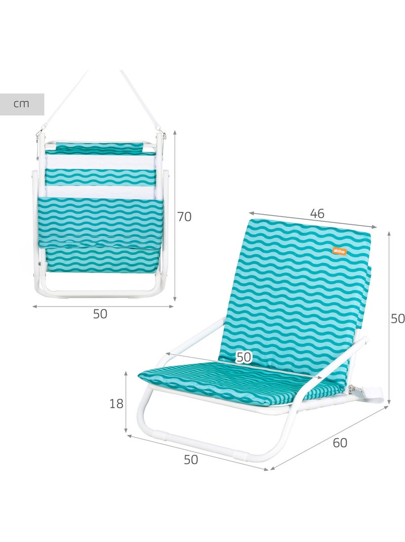 Pack 2 sillas playa bajas 46x60x50 cm con bolsillo trasero aktive Turquesa - Kiabi