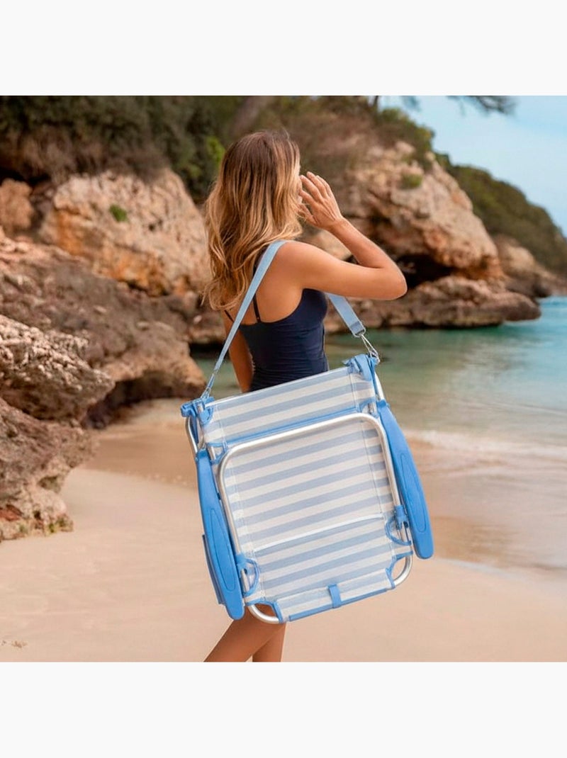 Pack 2 sillas playa bajo multiposición 51x45x76 cm con bolsillos aktive Azul Blanco - Kiabi
