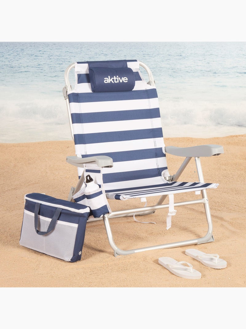 Pack 2 sillas playa media multiposición 48x58x80 cm con nevera y bolsillos aktive Azul Blanco - Kiabi