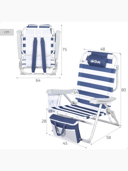 Pack 2 sillas playa media multiposición 48x58x80 cm con nevera y bolsillos aktive - Kiabi
