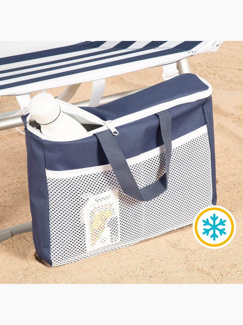 Pack 2 sillas playa media multiposición 48x58x80 cm con nevera y bolsillos aktive Azul Blanco - Kiabi