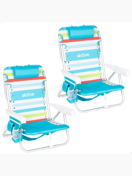 Pack 2 sillas playa media multiposición 50x53x77 cm con nevera y bolsillos aktive - Kiabi