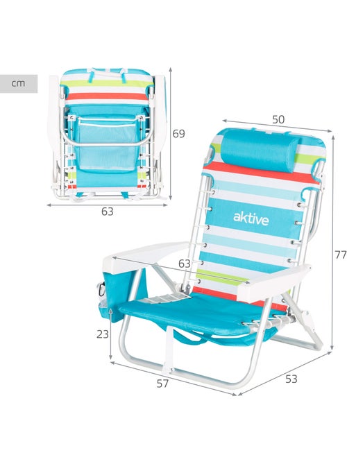 Pack 2 sillas playa media multiposición 50x53x77 cm con nevera y bolsillos aktive - Kiabi