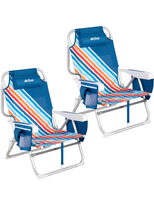 Pack 2 sillas playa media multiposición 50x55x80 cm con bolsillos aktive - Kiabi