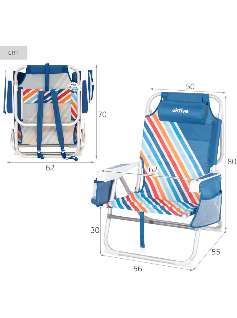 Pack 2 sillas playa media multiposición 50x55x80 cm con bolsillos aktive Multicolor - Kiabi