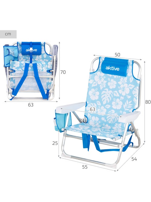 Pack 2 sillas playa medio multiposición 50x54x80 cm con bolsillos aktive - Kiabi