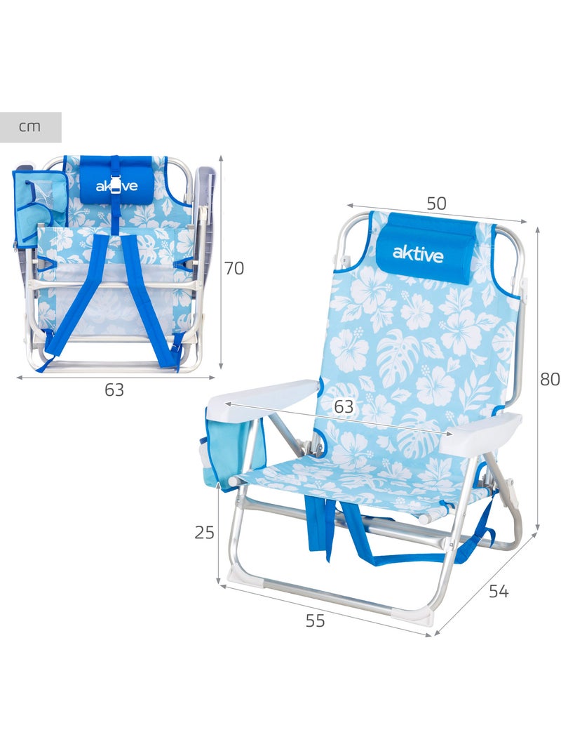Pack 2 sillas playa medio multiposición 50x54x80 cm con bolsillos aktive Azul - Kiabi