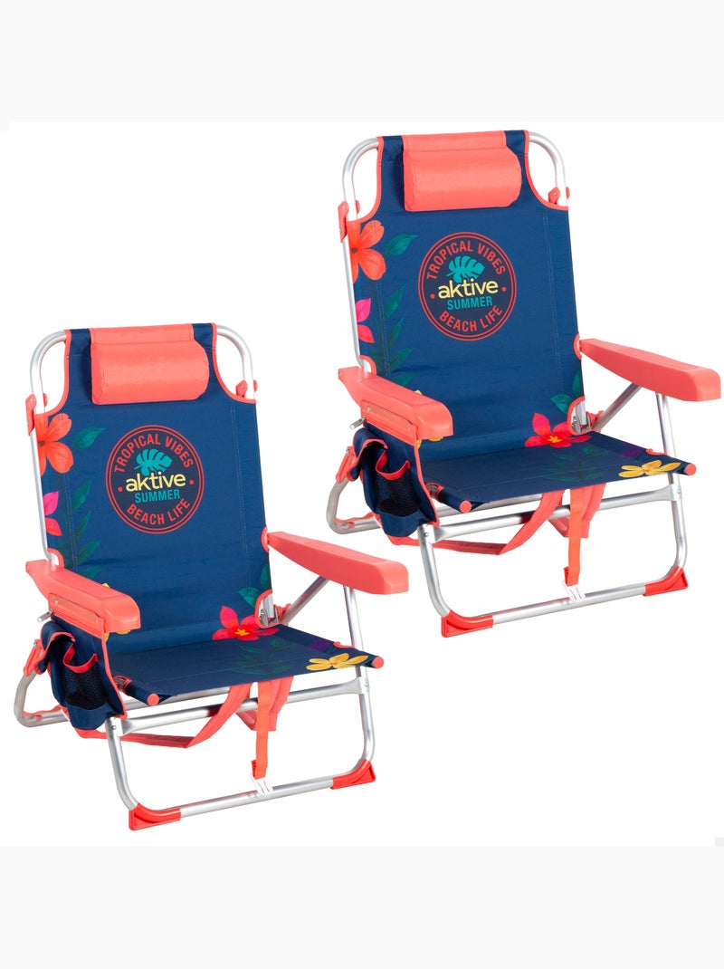 Pack 2 sillas playa medio multiposición 50x54x80 cm con bolsillos aktive Multicolor - Kiabi