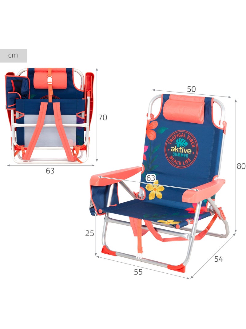 Pack 2 sillas playa medio multiposición 50x54x80 cm con bolsillos aktive Multicolor - Kiabi