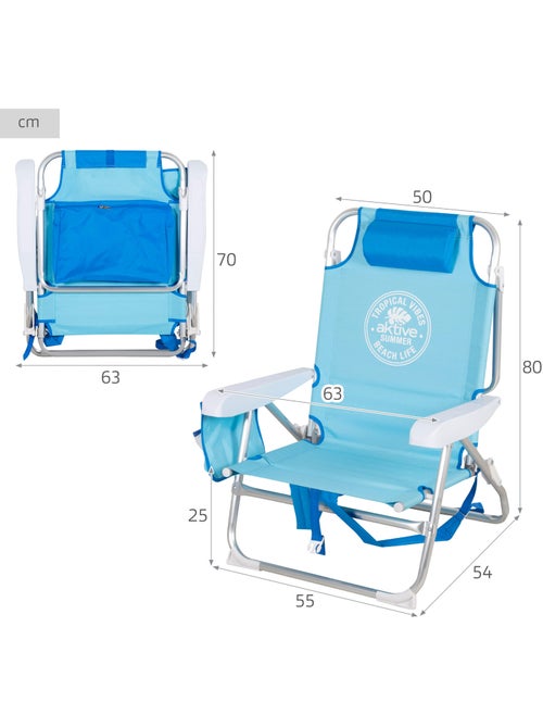 Pack 2 sillas playa medio multiposición 50x54x80 cm es con bolsillos aktive - Kiabi