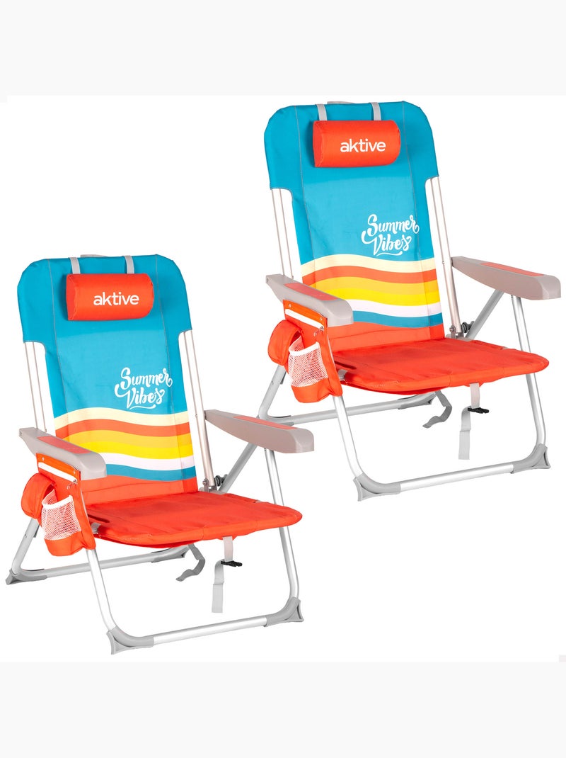 Pack 2 sillas playa medio multiposición 50x60x85 cm con bolsillos aktive Multicolor - Kiabi