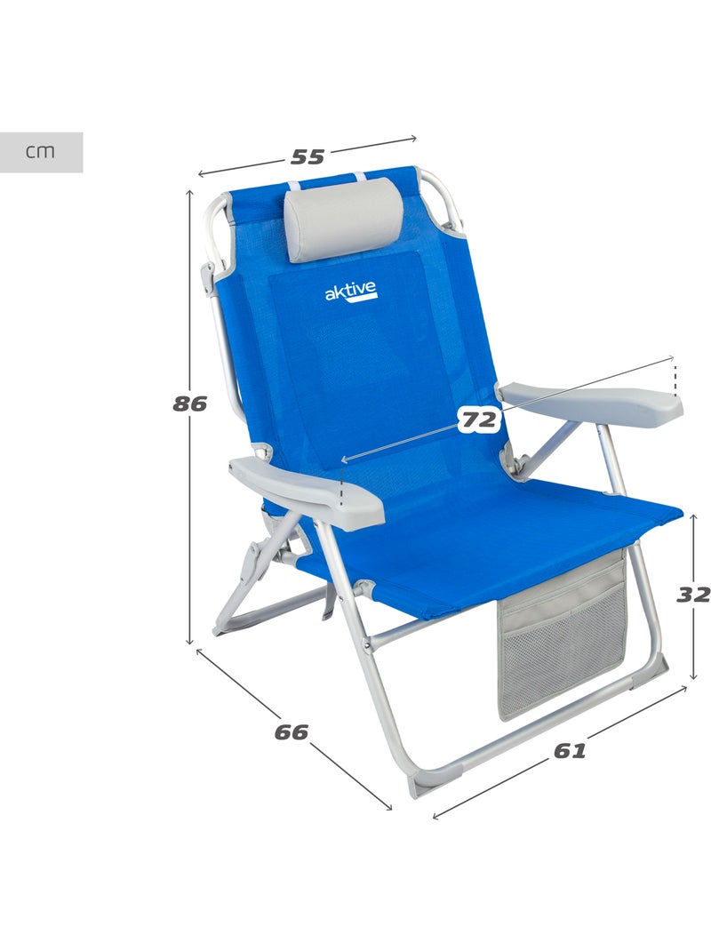 Pack 2 sillas playa xxl plegables y multiposición tejido reforzado aktive Azul - Kiabi