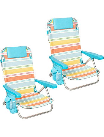 Pack 2 sillas plegables playa 48x48x75 cm 5 posiciones con cojín y bolsillos aktive