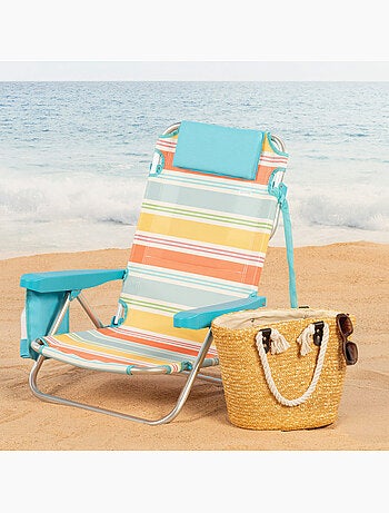 Pack 2 sillas plegables playa 48x48x75 cm 5 posiciones con cojín y bolsillos aktive