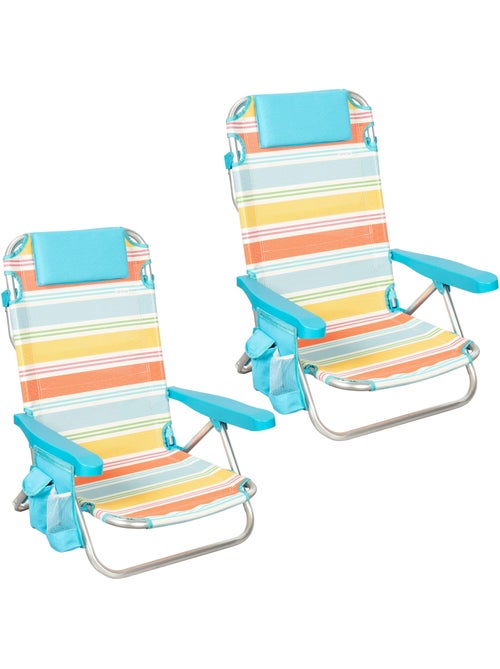 Pack 2 sillas plegables playa 48x48x75 cm 5 posiciones con cojín y bolsillos aktive - Kiabi