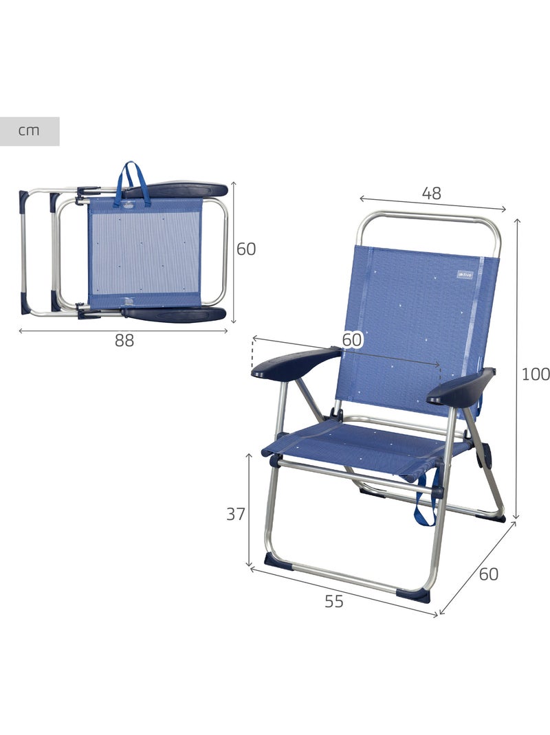 Pack 2 sillas plegables playa 48x60x100 cm 4 posiciones aktive Azul - Kiabi