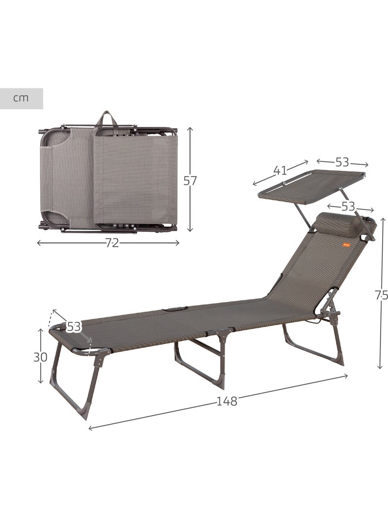 Pack 2 tumbonas plegables playa c/parasol y cojín acolchado aktive Gris - Kiabi