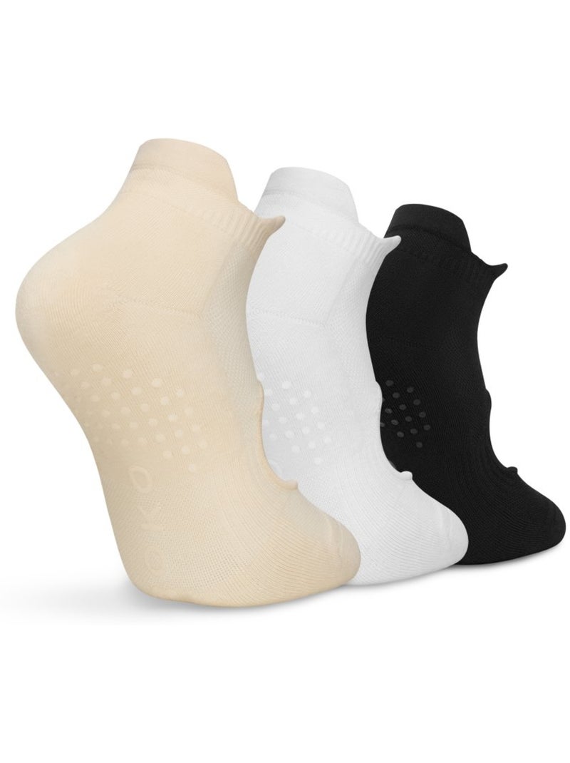 Pack 3 calcetines tobilleros antideslizantes yoga fitness hombre y mujer scale Beige - Kiabi